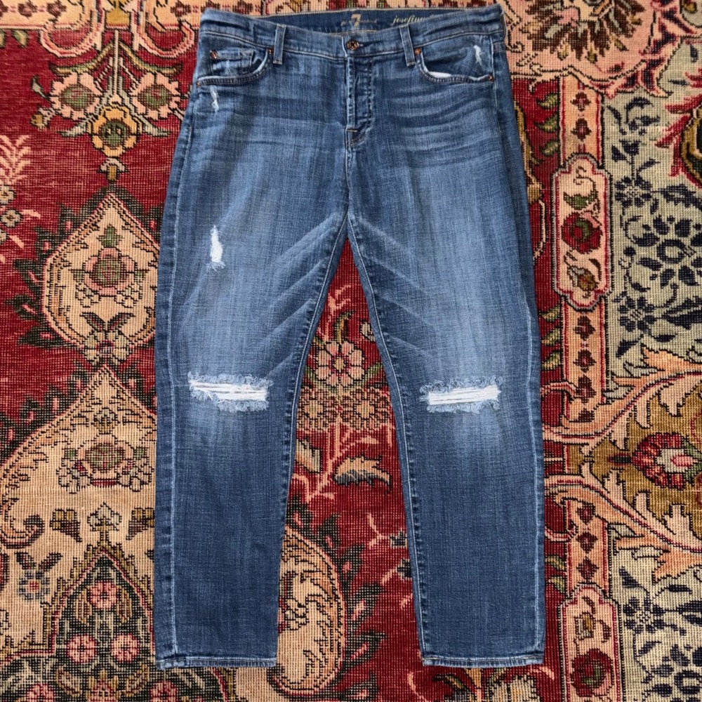 7 For All Mankind Josefina Jeans Womens 29 Blue Excellent Distressed Skinny BF